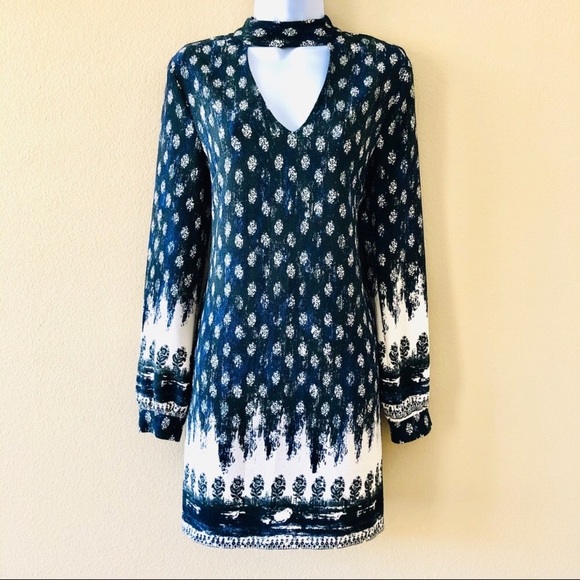 WAYF⚡️Navy Blue Rose Prints Choker Shift Dress_S - Picture 2 of 9